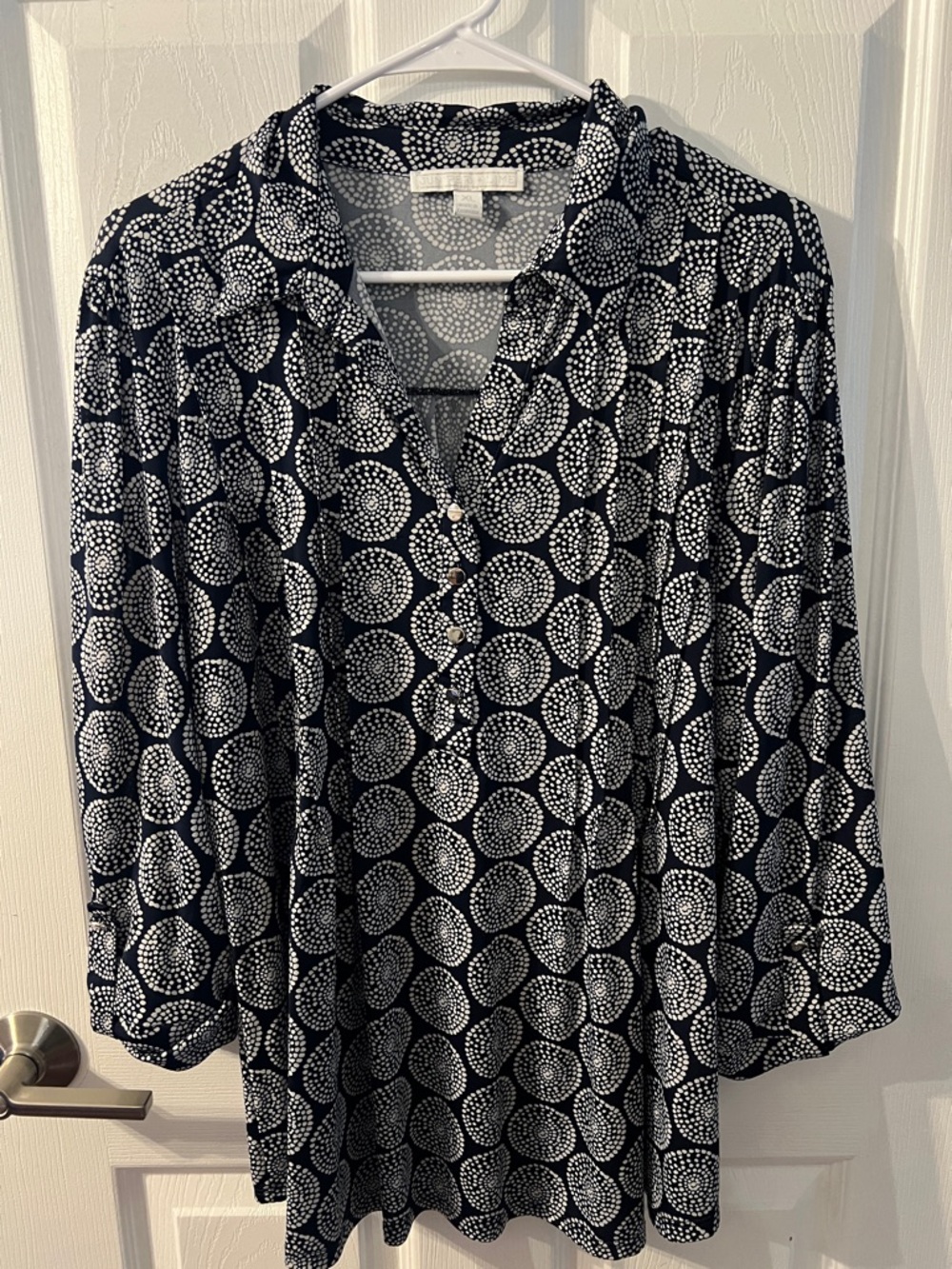 Women’s Navy blue & White Printed Button-Front Blouse